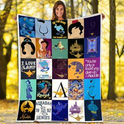 aladdin fleece blanket, aladdin and jasmine princess throw blanket for couch sofa, christmas gift, bedding decor
