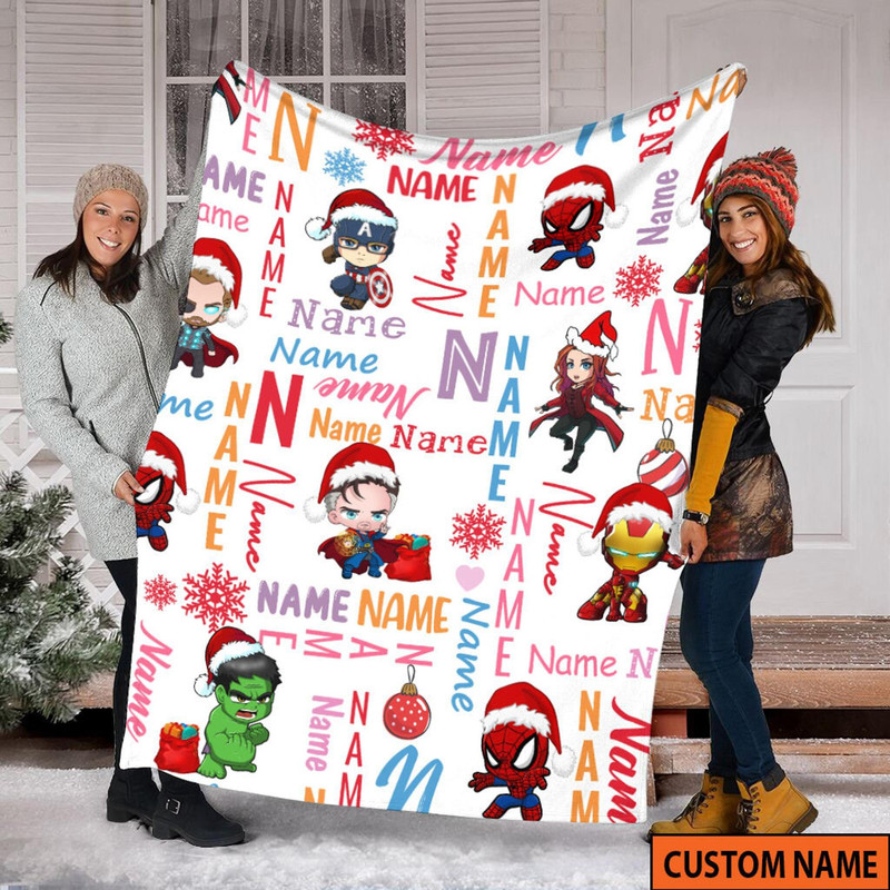 Christmas Fleece Blanket, Avenger Capital Christmas Blanket, Super Thor Christmas Blanket, Hulk Xmas Mink Baby Blanket, Custom Name.jpg