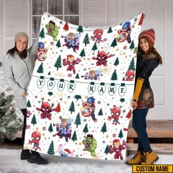 christmas marvel fleece blanket, avenger capital christmas blanket, super thor christmas blanket, hulk xmas mink blanket