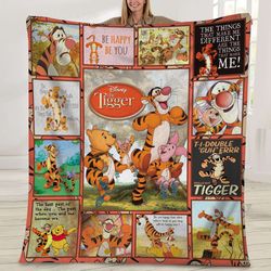 christmas tigger fleece blanket, winnie the pooh fleece blanket, tigger movie, cartoon movie, tigger, bedroom decor gift