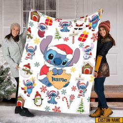 custom disneyland stitch christmas blanket, lilo couch sofa blanket, stitch blanket birthday gift, christmas gifts, sant