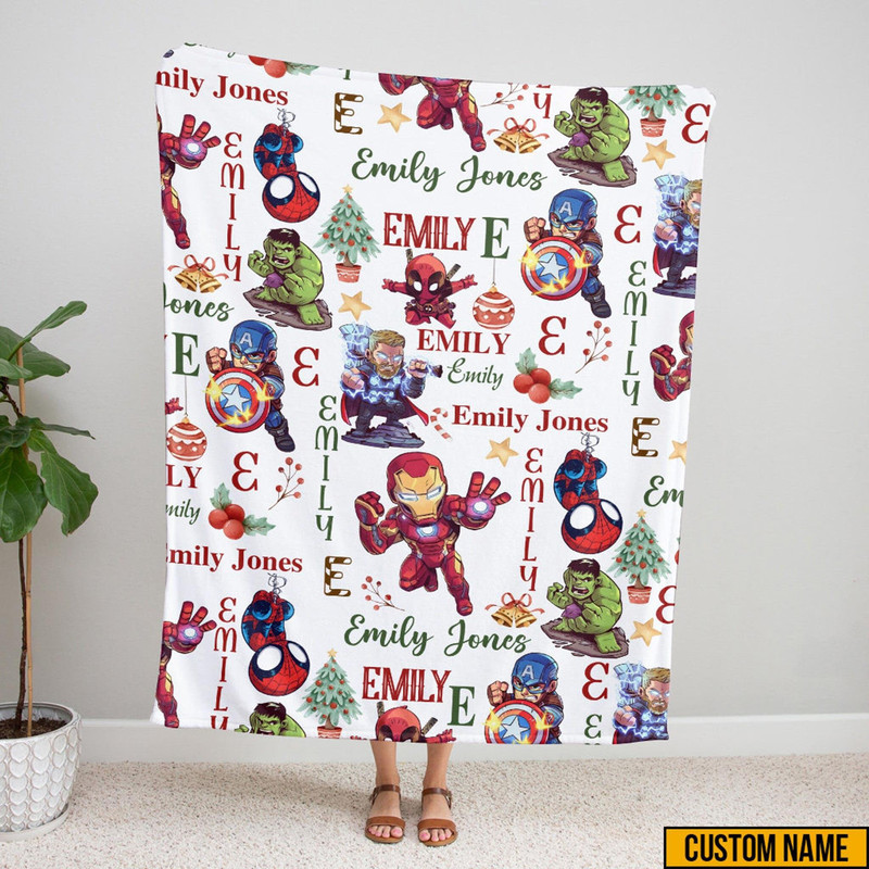 Custom Name Christmas Fleece Blanket, Avenger Capital Christmas Blanket, Super Thor Christmas Blanket, Hulk Xmas Mink Baby Blanket.jpg