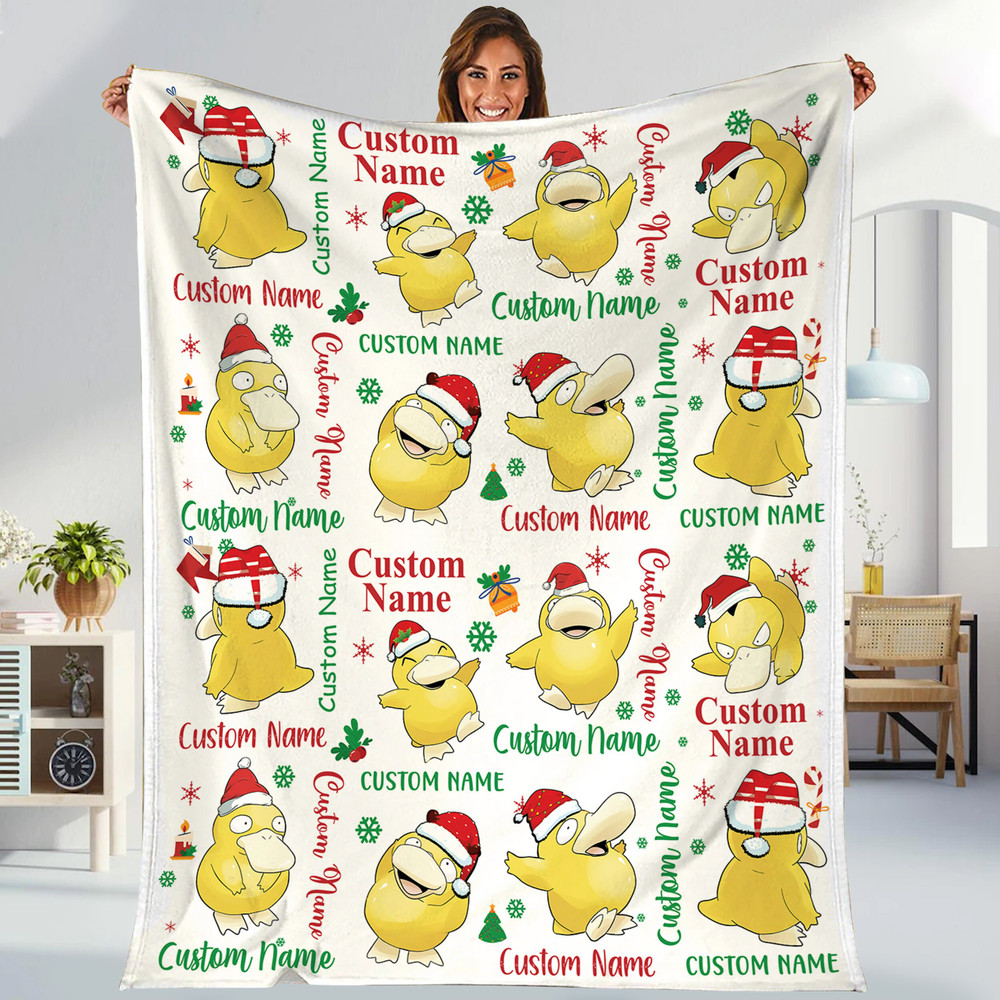 Custom Name Koduck Fleece Blanket, Pokemon Koduck Blanket, Home Decor, Memorial Blanket, Home Decor, Christmas Gift.jpg