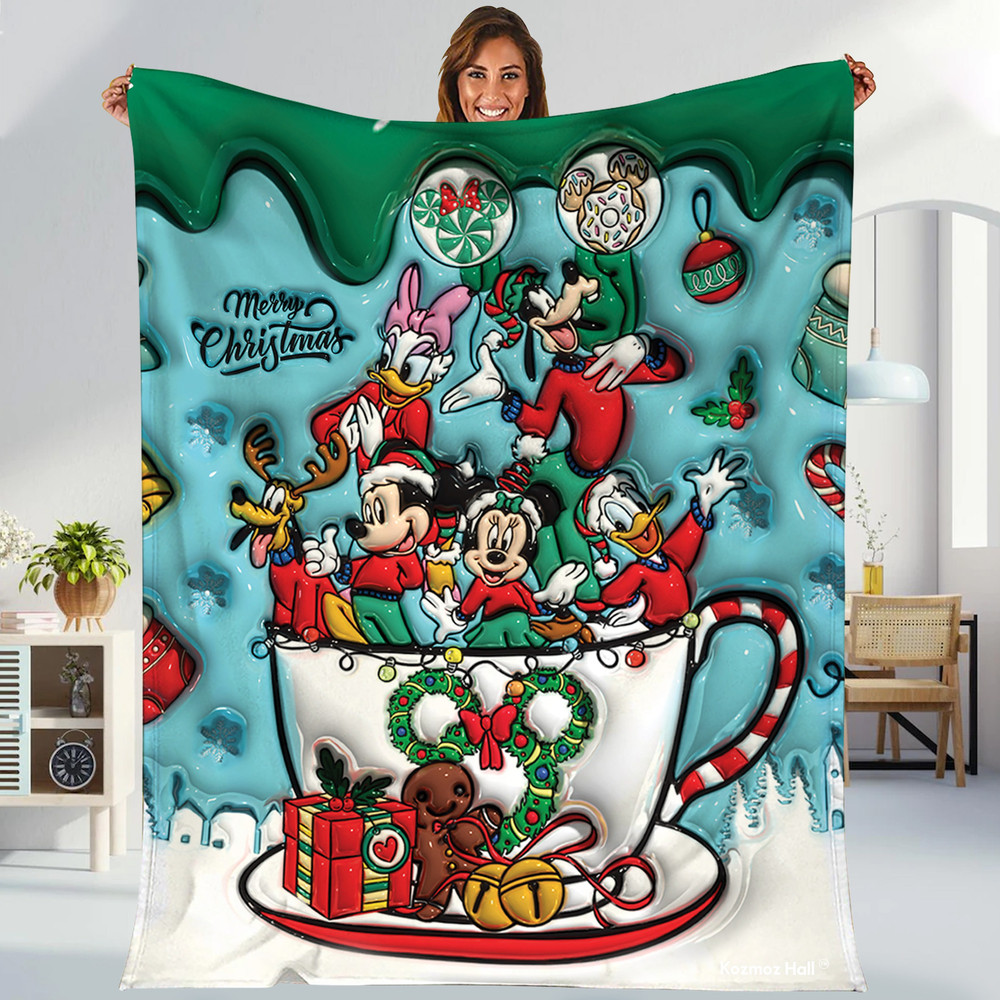 Cute Disneyland Mickey Minnie Pluto Christmas Coffee Blanket, Disneyland Christmas coffee Blaket, Cute Christmas Blanket, Mickey fan gift.jpg