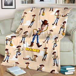 disneyland woody toy story blanket, custom name toy story blanket, woody, jessie, rex, slinky, christmas fleece blanket