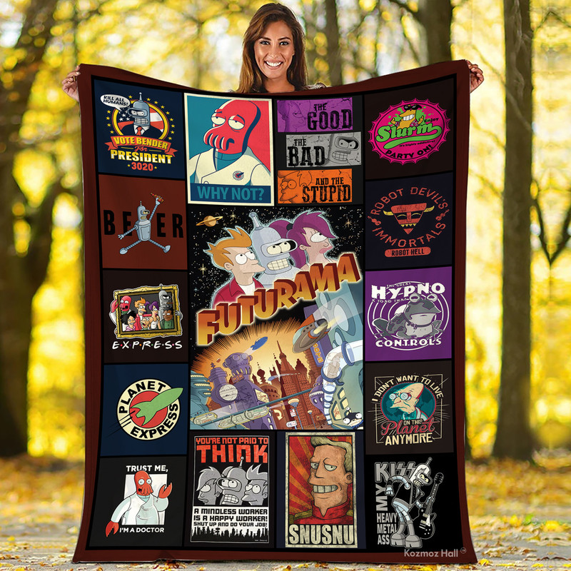 Futurama Characters Fleece Blanket, Gift For Futurama Fans Blanket, Futurama Bedding Set Home Decor.jpg