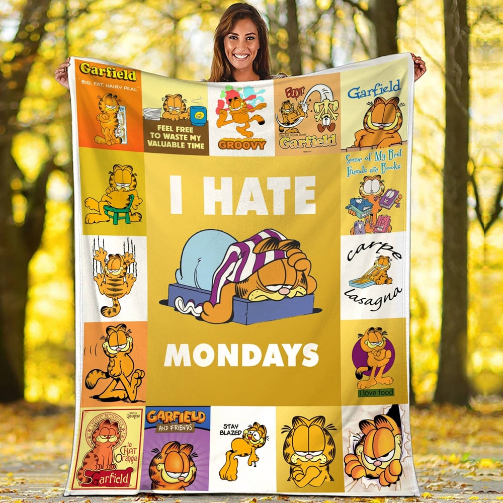 Garfield I Hate Mondays Fleece Blanket, Mink Sherpa Blanket, Garfield Blanket, Garfield Lover Gift, Garfield Movie Quil.jpg