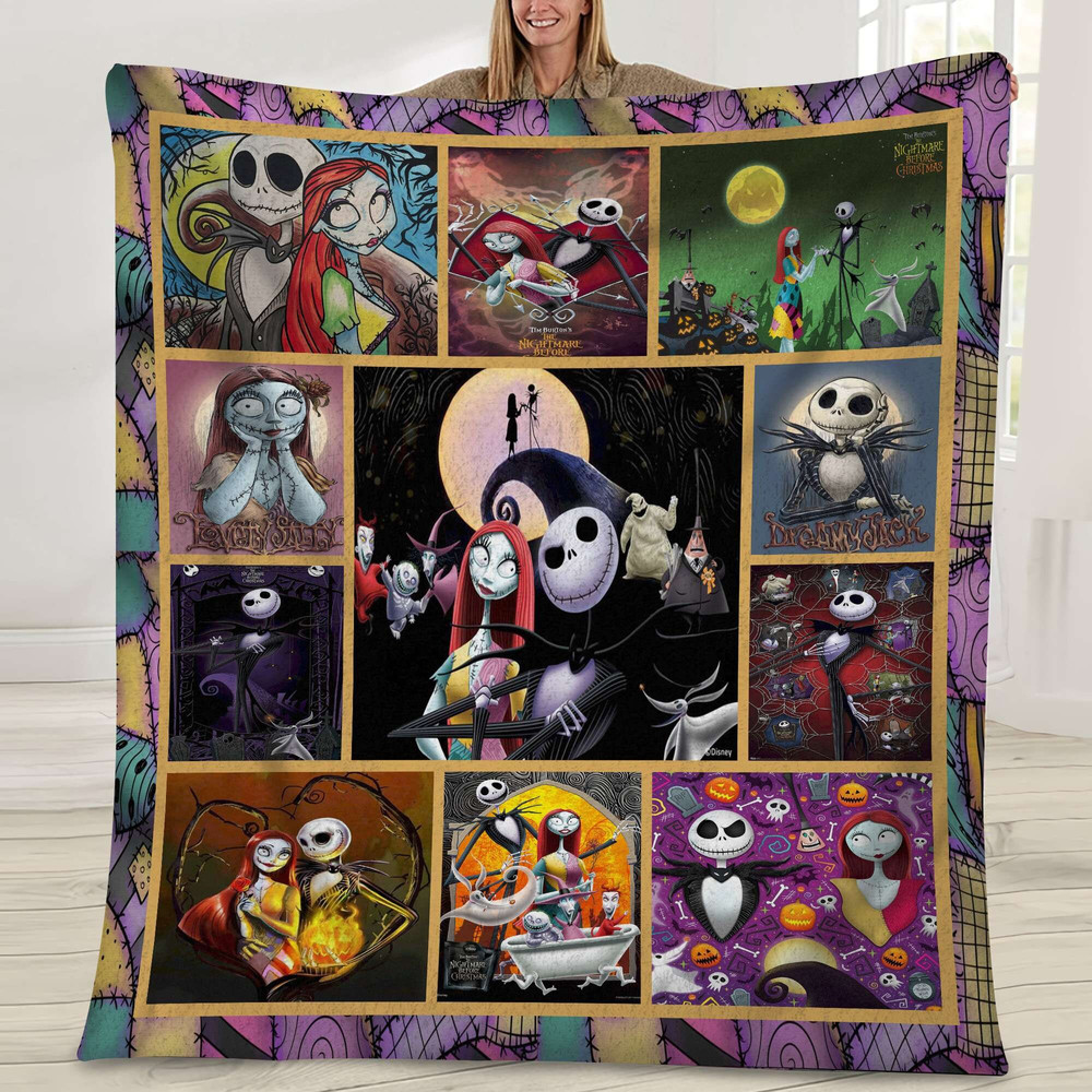Halloween Gift, Nightmare Before Christmas Blanket, Jack Skellington And Sally Movie Blanket, Jack Skellington Quilt, Jack And Sally Quilt.jpg