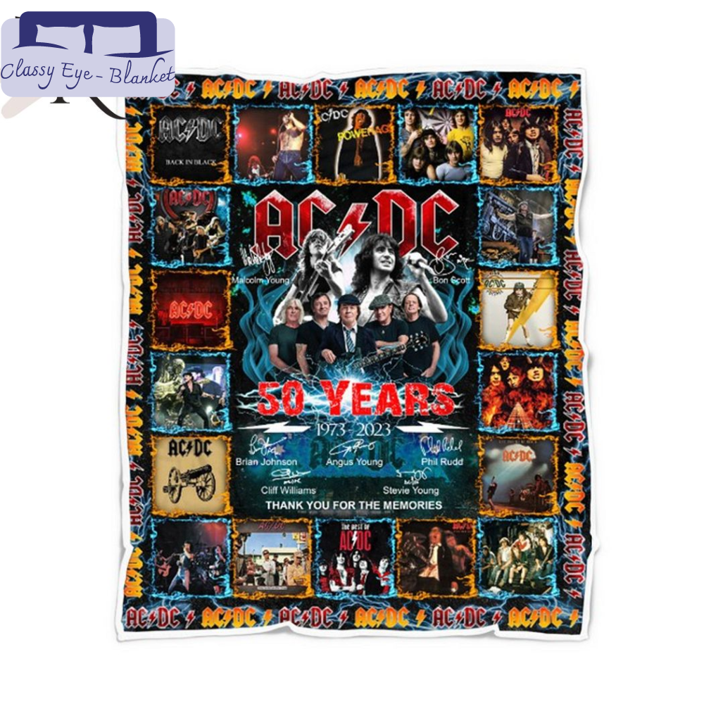 AC DC 50 Years 1973 - 2023 Signature Thank You For The Memories Fleece Blanket - Torunstyle.jpg