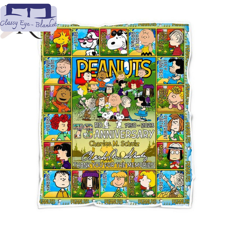 Peanuts 73rd Anniversary 1950 - 2023 Charles M. Schulz Thank You For The Memories Fleece Blanket - Torunstyle.jpg