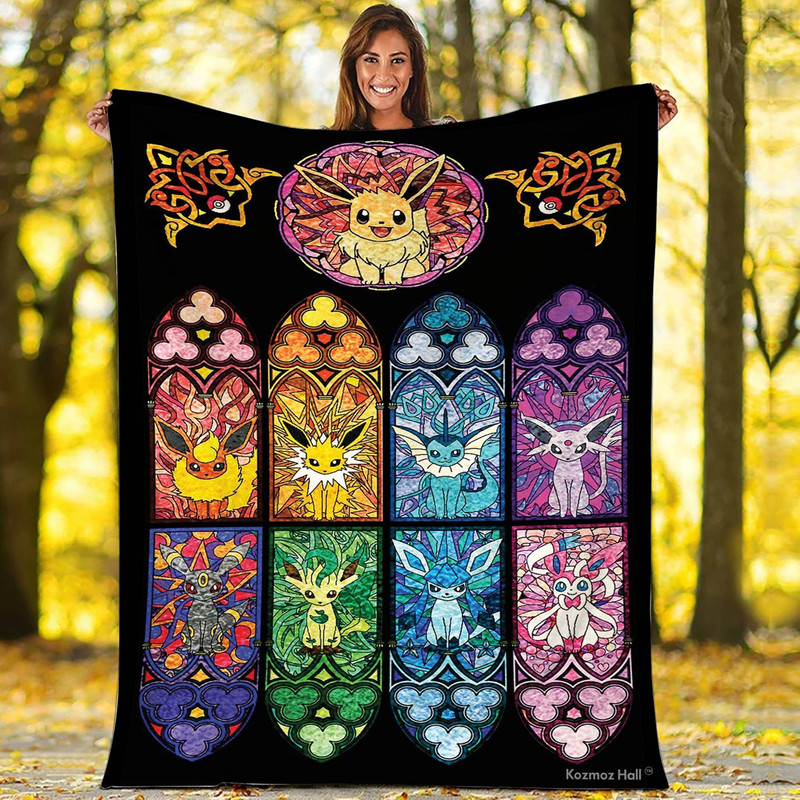 Eevee Evolution Fleece Blanket, Eeveelution Throw Blanket For Couch Sofa, Special Blanket, Birthday Gift.jpg