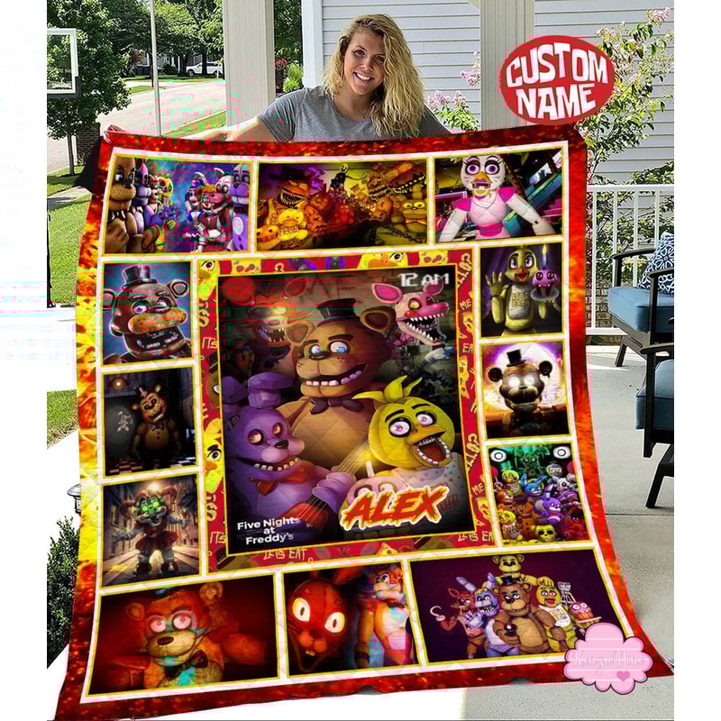 Five Nights At Freddy's Blanket Personalized Five Nights At Freddy's Freddy Fazbear Bonnie Chica Foxy Blanket Horror Halloween Blanket.jpg