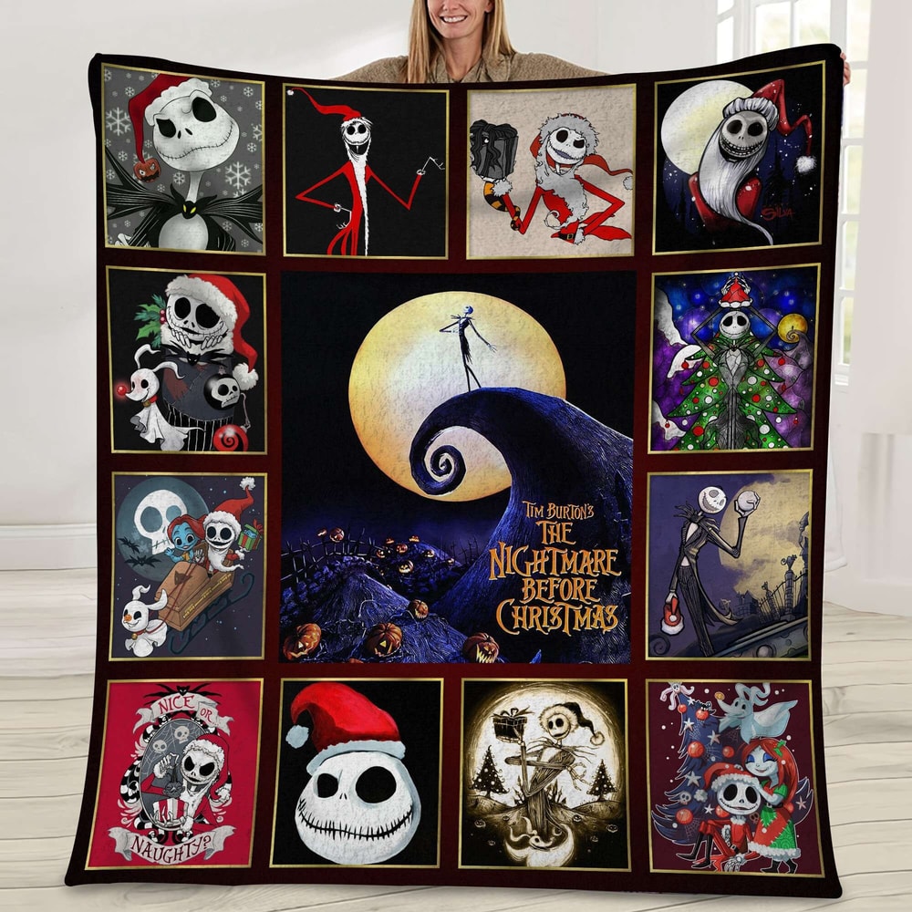Nightmare Before Christmas PREMIUM Fleece Blanket, Jack Skellington Sally Fans Fleece Blanket, 2023 Halloween Movie Blanket Mink Sherpa.jpg