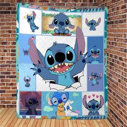 stitch fleece blanket, stitch lilo blanket, stitch angle soft blanket, stitch ohana comforter blanket, disneyland summer