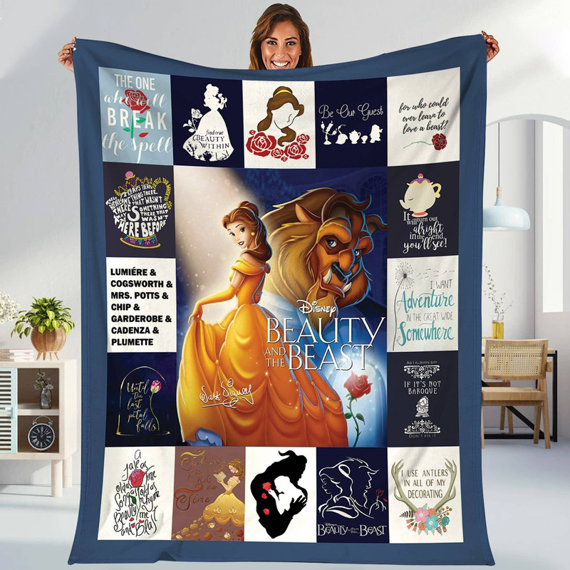 Disneyland Beauty and the Beast Blanket, Bell Princess Fleece Blanket, Family Blanket, Throw Blanket, Bed Blanket Quilt, Birthday Gift.jpg