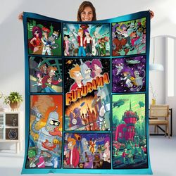 futurama fleece blanket, leela bender philip j. fry futurama throw blanket for bed couch sofa, christmas gifts