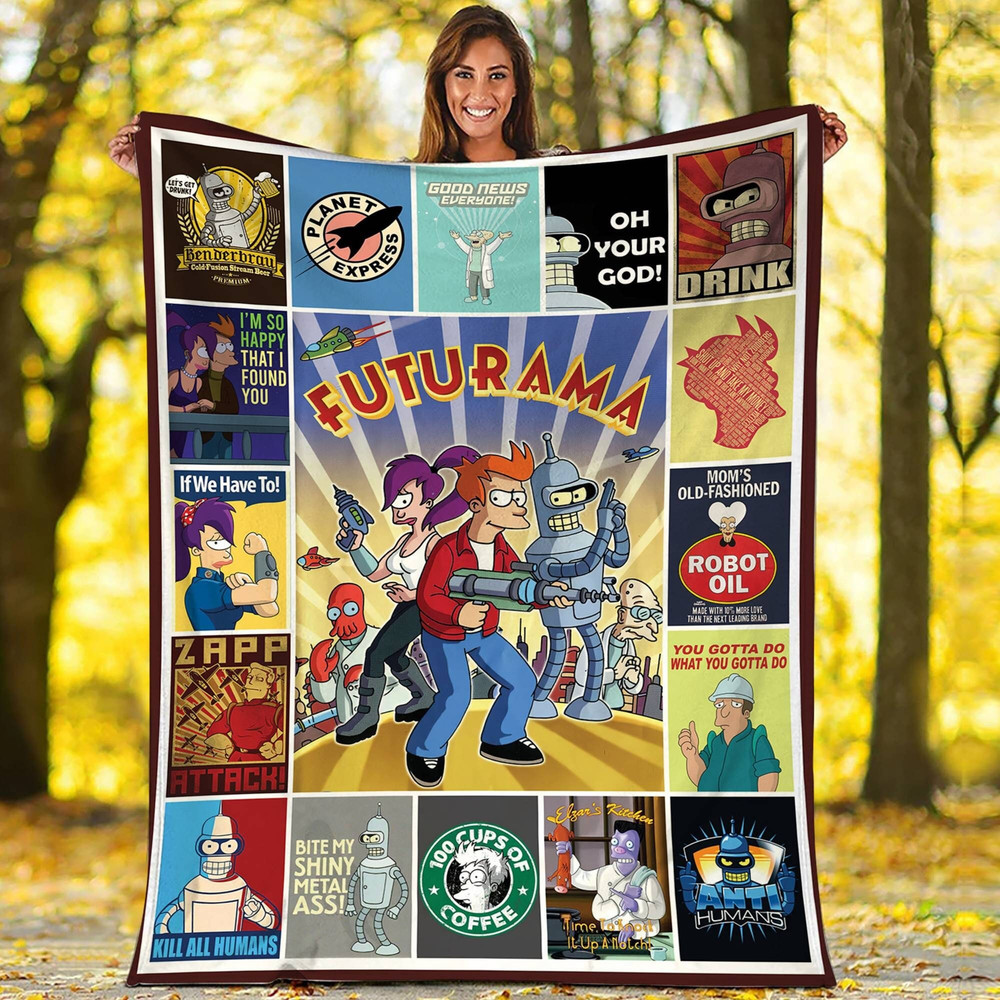 Futurama Fleece Blanket, Leela Bender Philip J. Fry Futurama Throw Blanket For Bed Couch Sofa, Futurama Birthday Gift.jpg
