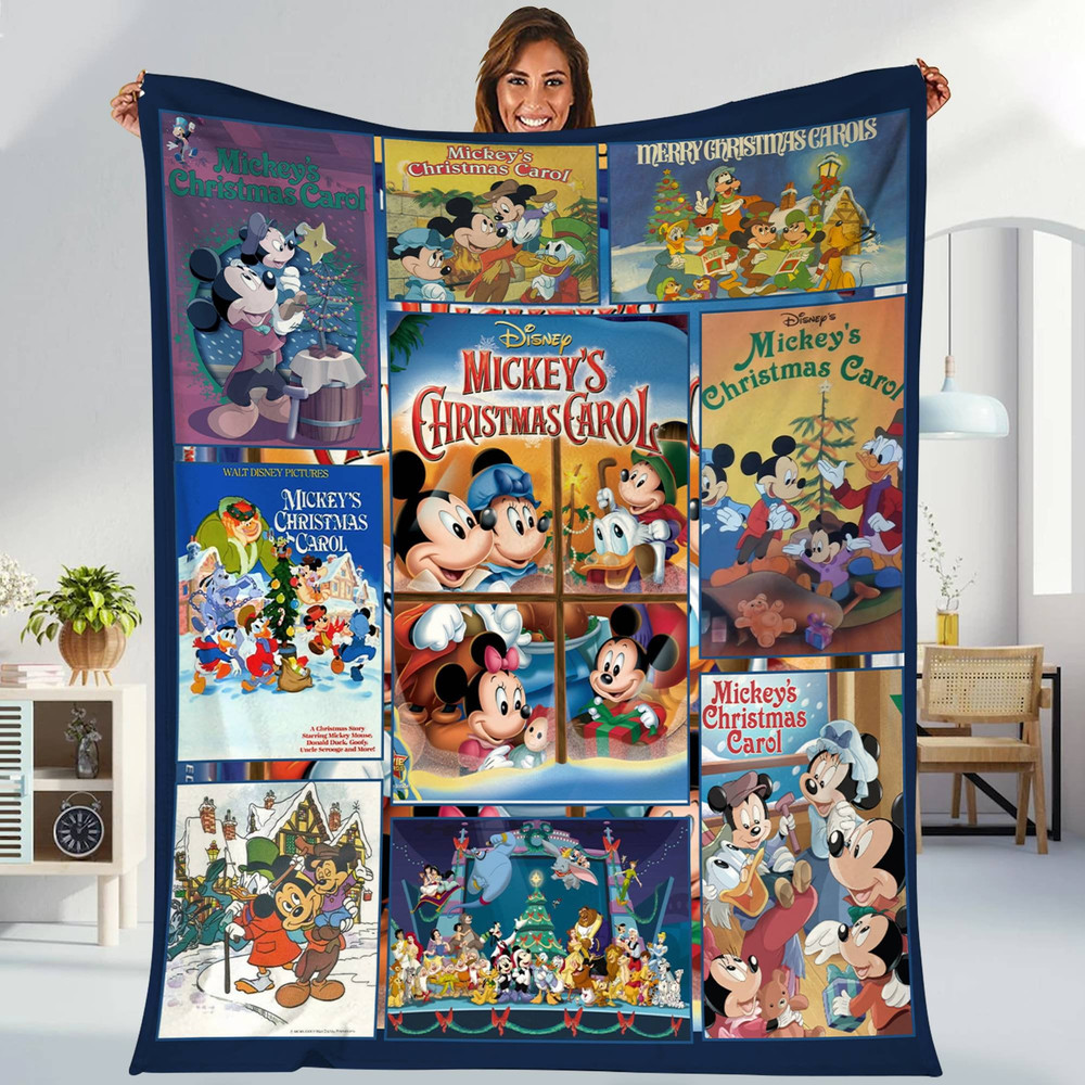 Mickey's Christmas Carol Fleece Blanket, Mickey Minnie Donald Scrooge McDuck Blanket, Disneyland Throw Blanket Birthday Gift, Christmas Gift.jpg