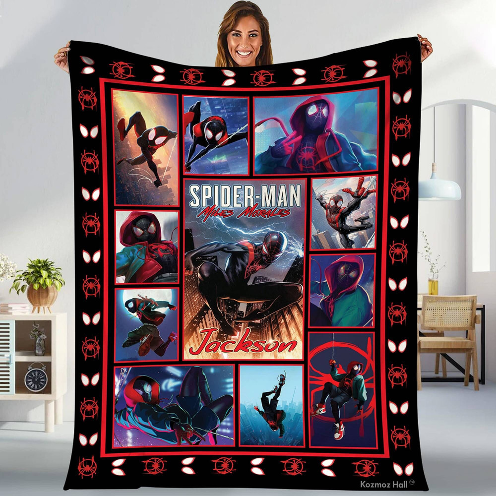Miles Morales Spider-Man Fleece Blanket  Spider-Man Across the Spider-Verse Blanket  Superhero Avengers Throw Blanket for Bed Couch Sofa.jpg