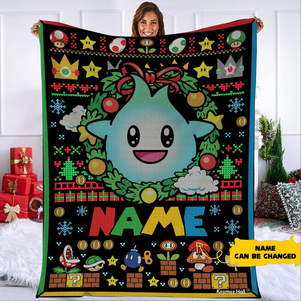 Persionalized Lumalee Ugly Christmas Blanket, Mario Lumalee Blanket, Super Mario Christmas Blanket, Throw Blanket For Counch Sofa Bed Decor.jpg