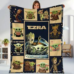 Personalized Baby Yoda and Groot Blanket, StarWars Grogu Blanket, I Am Groot Guardians of the Galaxy Blanket, Family Bla