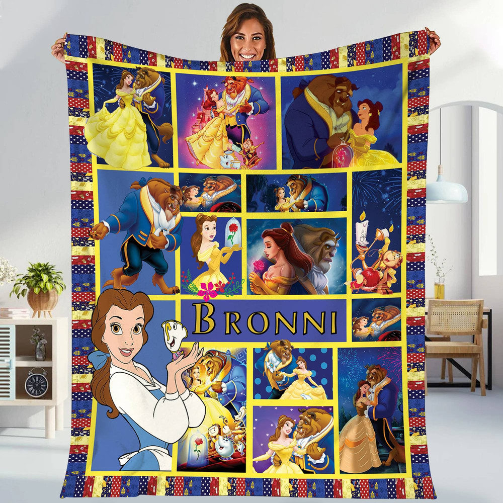 Personalized Beauty And The Beast Blanket, Belle Princess And The Beast Fleece Blanket, Throw Blanket Couch Sofa, Baby Blanket Birthday Gift.jpg