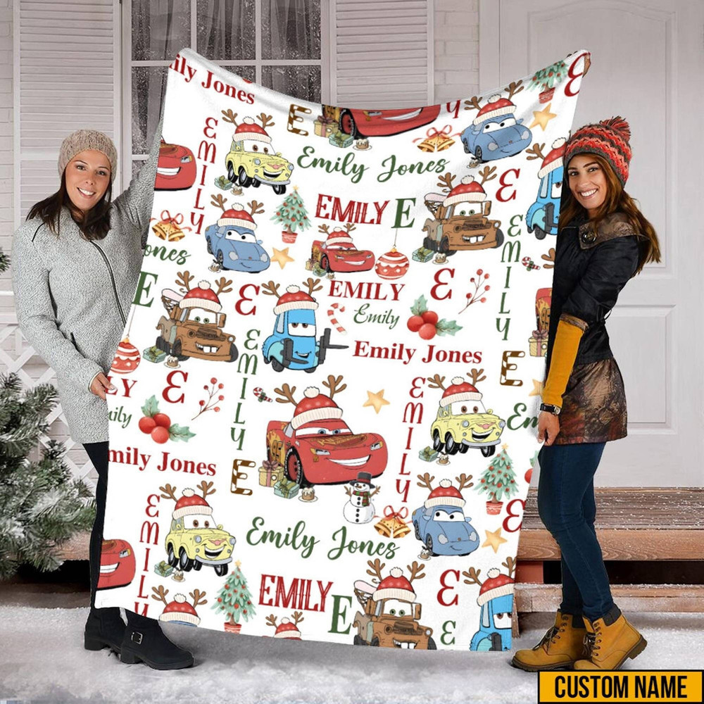 Personalized Cars Christmas Fleece Blanket, Custom Lightning Mcqueen Blanket, Disneyland Cars Blanket, Throw Blanket For Bed Couch Sofa.jpg