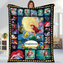 personalized little mermaid ariel fleece blanket, ariel princess blanket, baby blanket birthday gift, princess throw bla