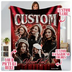 personalized photo blanket, custom bootleg rap fleece blanket, custom picture blanket, valentine gift for girlfriend boy