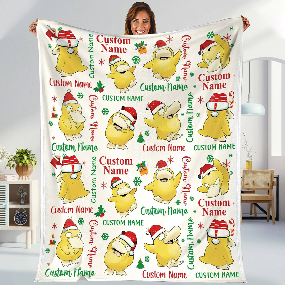 Personalized Psyduck Fleece Blanket  Psyduck Christmas Blanket  Bulbasau Charmander Squirtle Fleece Blanket  Eevee Evolution Blanket.jpg