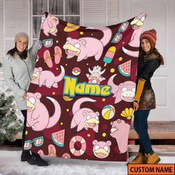 personalized slowpoke blanket, slowpoke slowbro slowking fleece blanket, pikachu eevee evoution blanket, throw blanket f