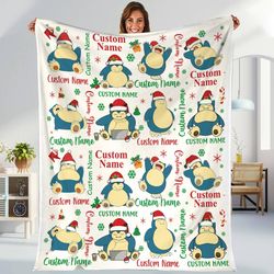 personalized snorlax fleece blanket snorlax christmas blanket snorlax munchlax blanket pikachu game blanket anime lo