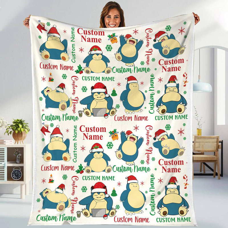 Personalized Snorlax Fleece Blanket  Snorlax Christmas Blanket  Snorlax Munchlax Blanket  Pikachu Game Blanket  Anime Lover Xmas Gifts.jpg
