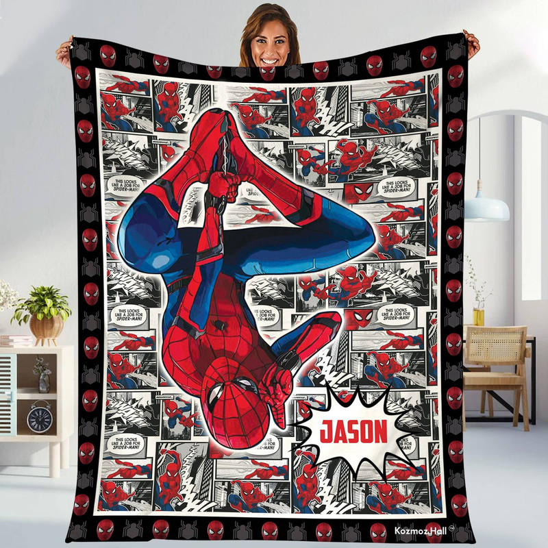 Personalized Spiderman Blanket, Spider Man Fleece Blanket, Spiderman Birthday Gift, Spider man across the spiderverse Blanket, Blanket Quilt.jpg