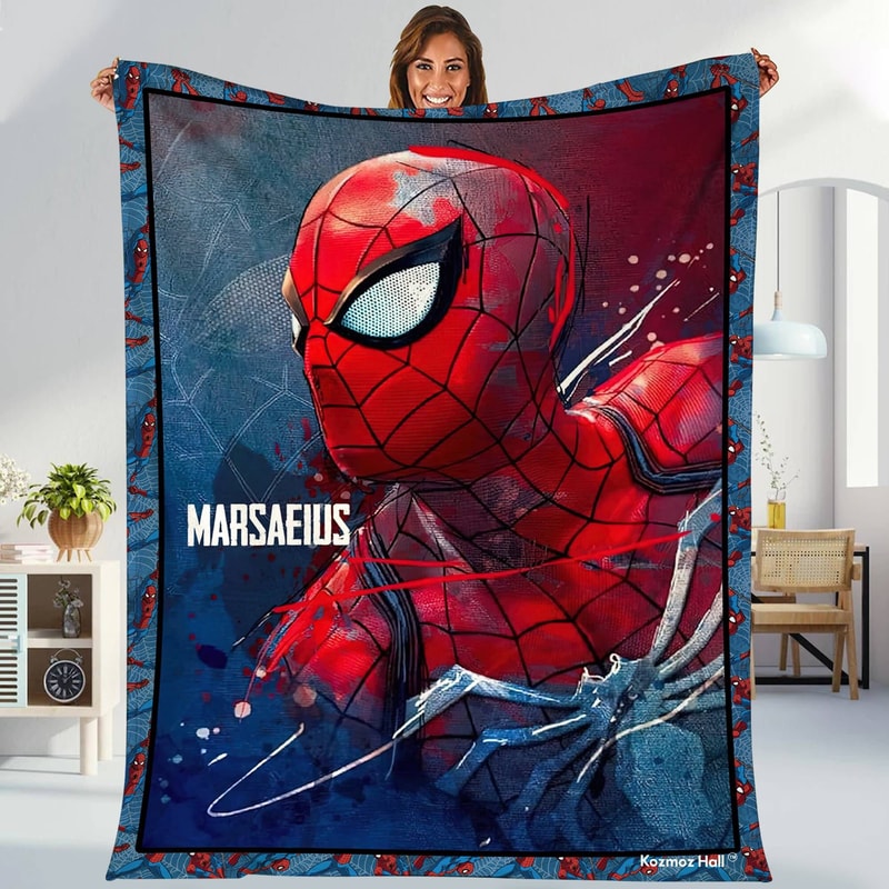 Personalized Spiderman Blanket, Spider Man Fleece Blanket, Spiderman Birthday Gift, Spider man across the spiderverse Blanket, Blanket Quilt 1.jpg