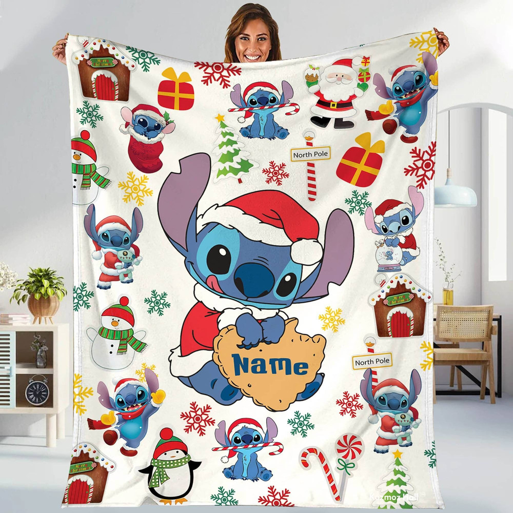 Personalized Stitch Christmas Fleece Blanket, Custom Lilo And Stitch Blanket, Disneyland Stitch Blanket, Throw Blanket For Bed Couch Sofa.jpg
