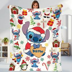 personalized stitch christmas fleece blanket, custom lilo and stitch blanket, disneyland stitch blanket, throw blanket f