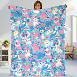 sylveon fleece blanket, sylveon eevee evoution blanket, eevee umbreon sylveon espeon glaceon blanket, throw blanket for