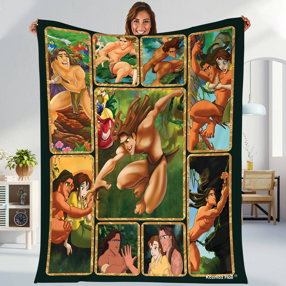 Tarzan Fleece Blanket, Tarzan and Jane Blanket, Baby Blanket Birthday Gift, Bedroom Decor Christmas Gift Throw Blanket For Bed Couch Sofa.jpg