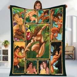 tarzan fleece blanket, tarzan and jane blanket, baby blanket birthday gift, bedroom decor christmas gift throw blanket f