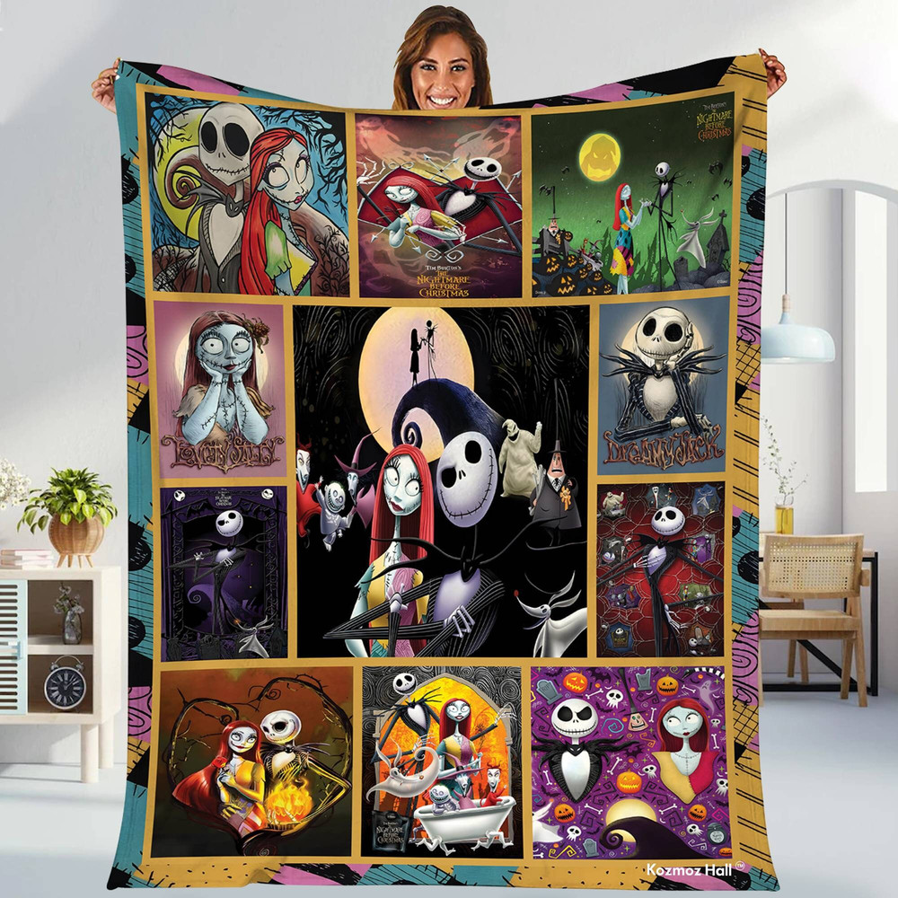 The Nightmare Before Christmas Blanket, Jack Skellington Fleece Blanket, Jack and Sally Blanket, Family Blanket, Home Decor Blanket Quilt.jpg