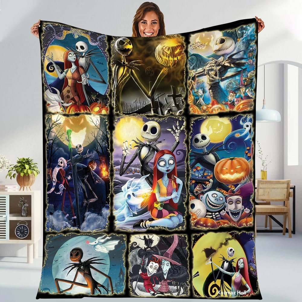 The Nightmare Before Christmas Fleece Blanket, Nightmare Before Christmas Jack Skellington Blanket, Jack and Sally Blanket For Couch Sofa.jpg