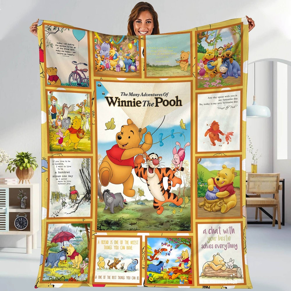 Vintage Pooh Bear Fleece Blanket, Winnie The Pooh Throw Blanket For Kid Baby Adults, Winnie The Pooh Birthday Gift, Blanket Home Decor.jpg