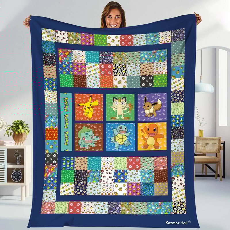 Anime Fleece Blanket Bulbasaur Blanket, Eevee Snorlax Charmander Blanket, Anime Characters Party Gifts Fleece Blanket.jpg