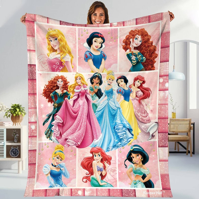 Belle Princesses Blanket Fairy Tale Princess Themed Party Fleece Blanket Tangled Rapunzel Cinderella Christmas Blanket.jpg