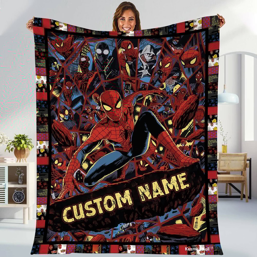 Personalized Peter Parker Spiderman Blanket Spiderman Fleece Blanket Spiderman Birthday Theme Party Spiderman Christmas Gift For Kids.jpg