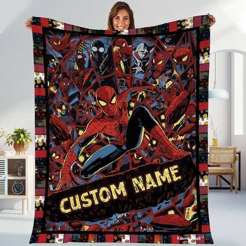 Personalized Peter Parker Spiderman Blanket Spiderman Fleece Blanket Spiderman Birthday Theme Party Spiderman Christmas Gift For Kids.jpg