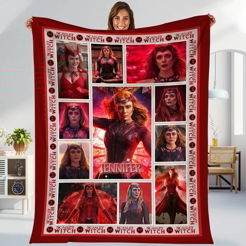 Personalized Scarlet Witch Blanket Wandavision Wanda Maximoff Blanket Multiverse of Madness Fleece Blanket Throw Blanket Bed Couch Sofa.jpg