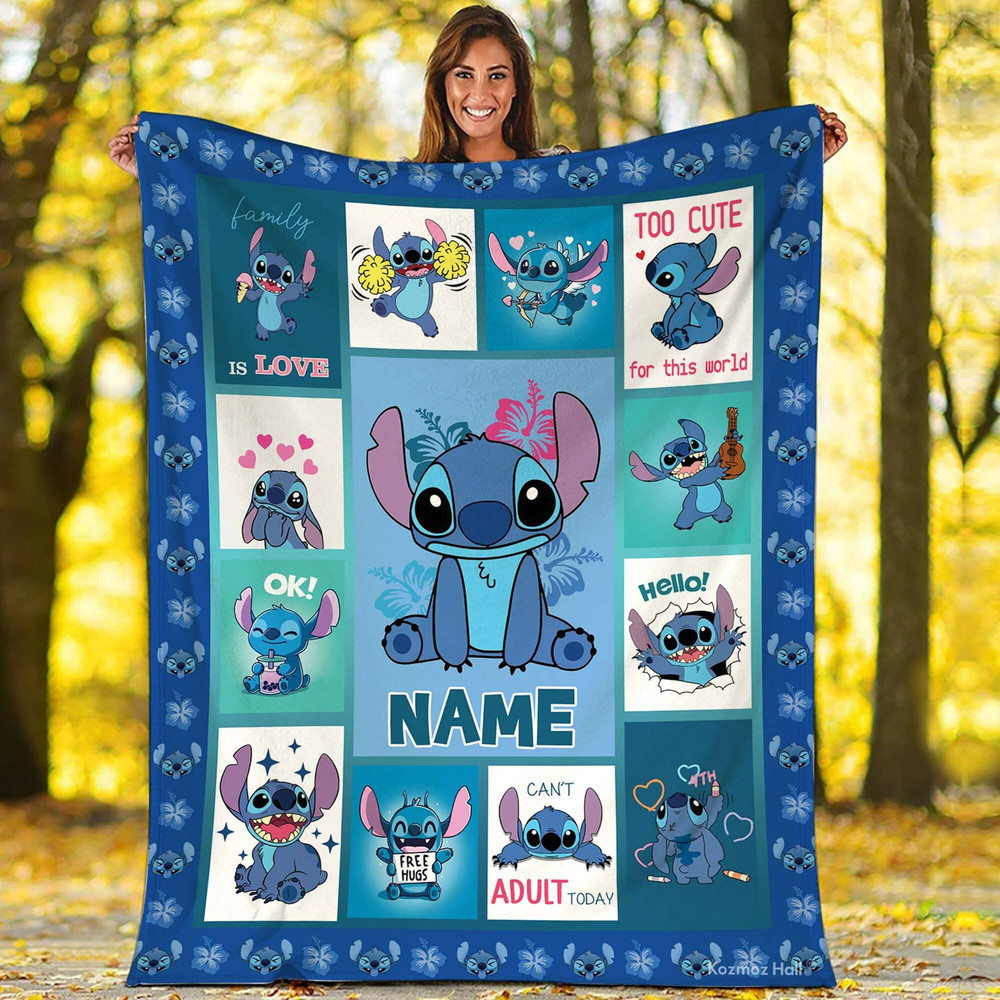 Personalized Stitch Fleece Blanket Ohana Means Family Stitch Angel Blanket Magic Kingsom Blanket Gift Ideas.jpg