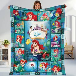 personalized the little mermaid blanket ariel princess fleece blanket disneyland princess birthday gift christmas gift f